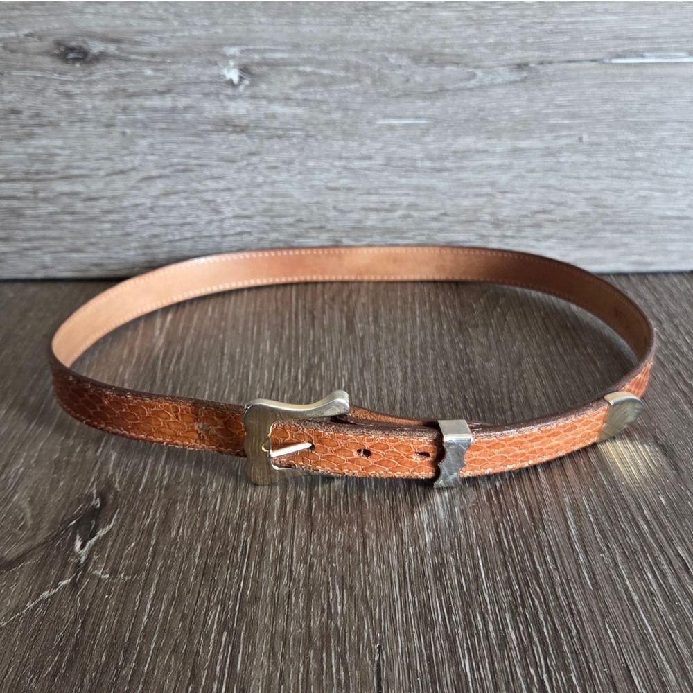Vintage Justin Boots Genuine Snake Skin Skinny Brown Western Belt 28
